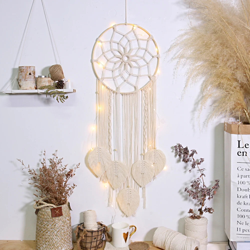 Atrapasueños de macramé bohemio para colgar en la pared, decoración nórdica, tapiz hecho a mano, adornos para el hogar, decoración de la sala de estar (dreamcatcher D7655)